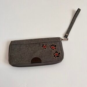 Travelon RFID Wristlet Wallet‎ Gray Floral Embroidered Zip Around Clutch Purse